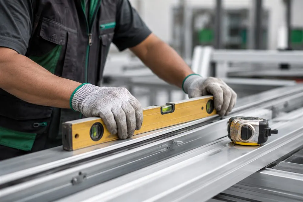Verificación con nivel sobre perfil de aluminio