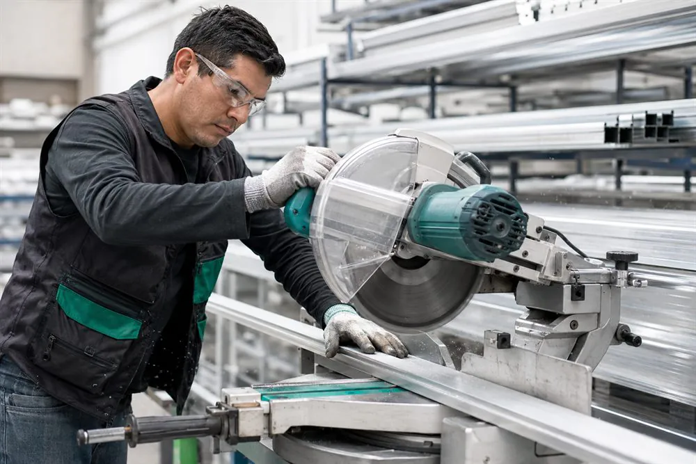 Corte de perfil de aluminio en sierra
